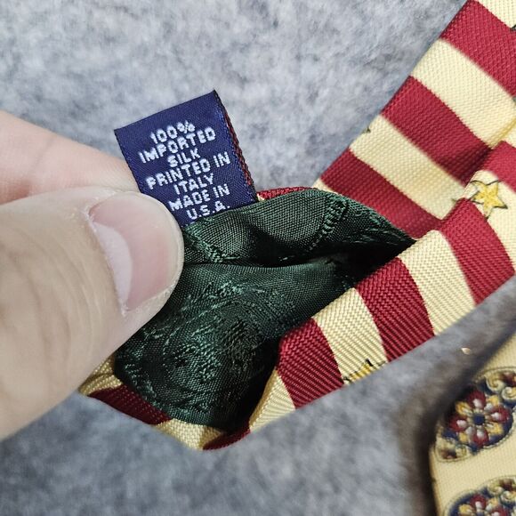 Tommy Hilfiger Necktie Yellow Geometric Crest‎ & Star Print 100% Silk 4x58 FLAWS - Picture 4 of 13